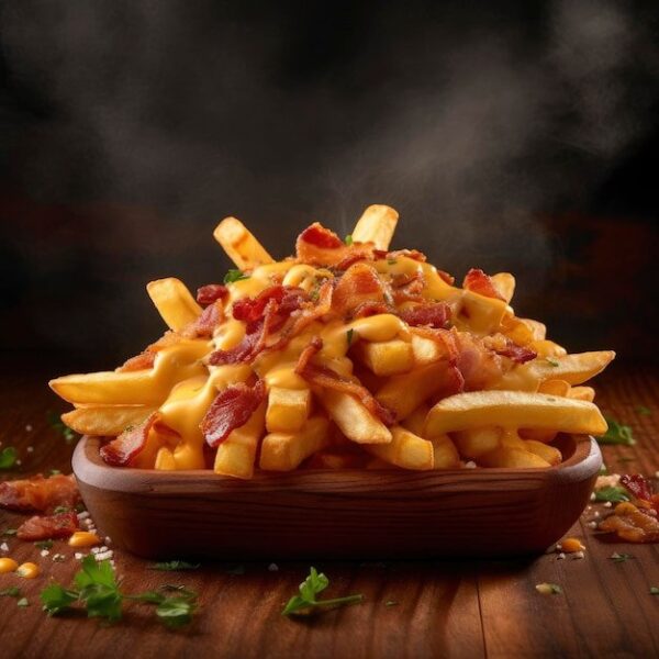 Papas con cheddar y bacon